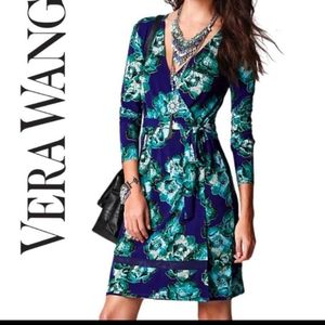 Vera Wang water color floral long sleeves faux-wrap dress size Medium